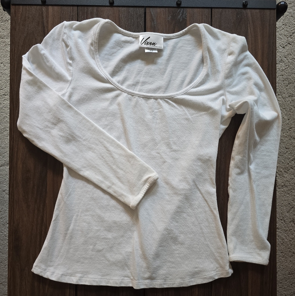 Vixen by Micheline Pitt White Fitted Long Sleeve Top XS